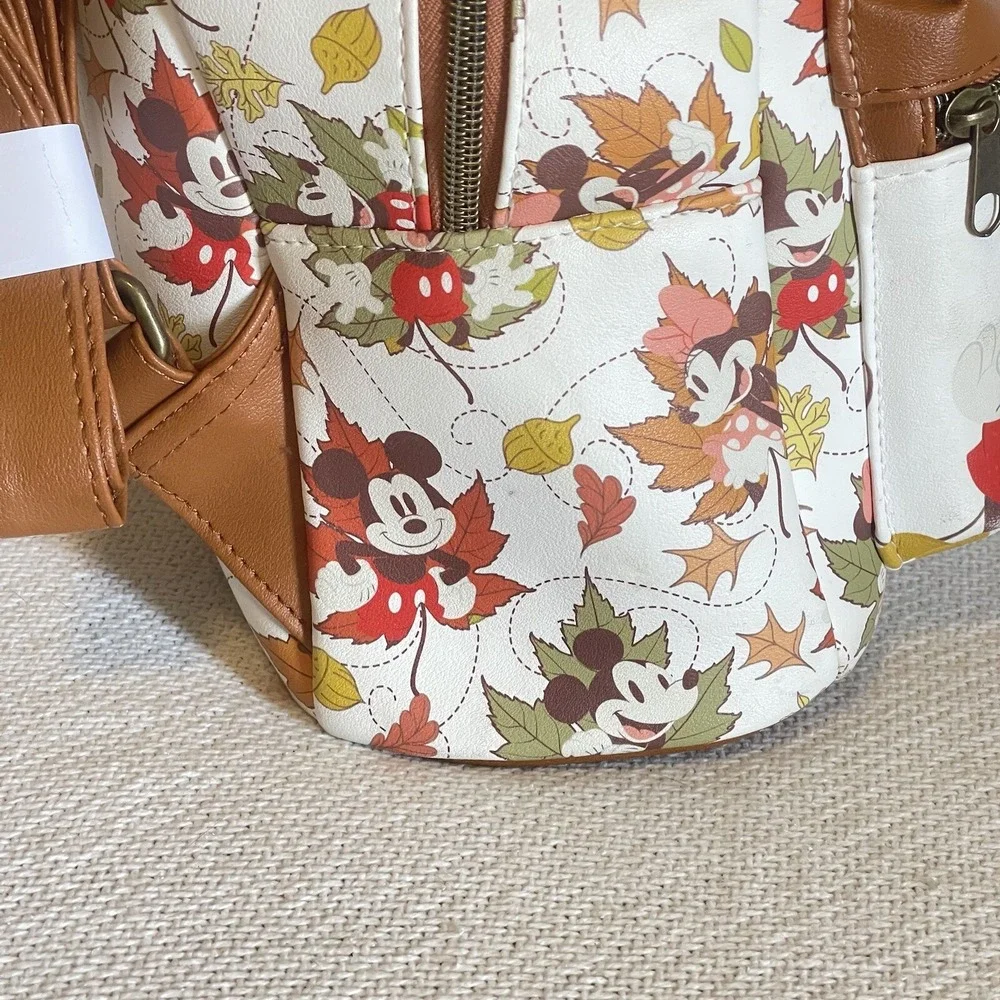 Loungefly Disney Minnie Mickey Mouse Fall Foliage Autumn Leaves Backpack USED